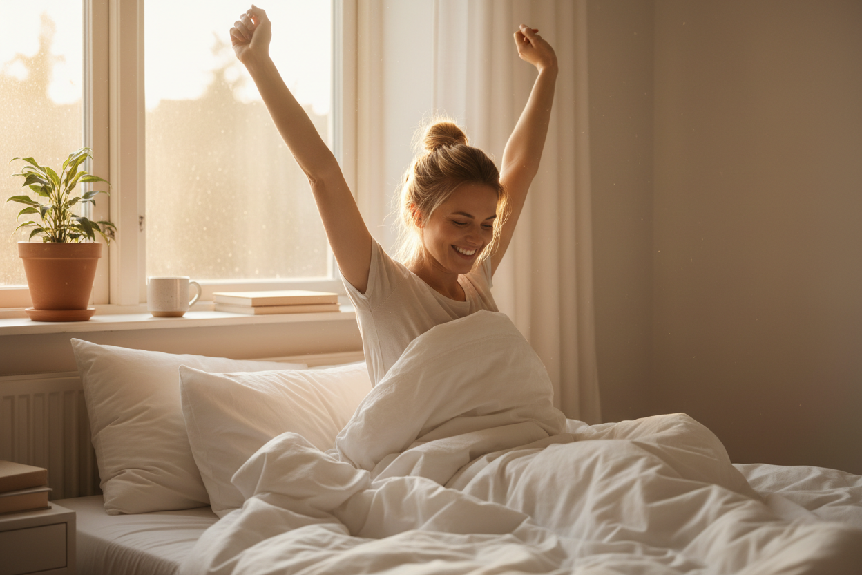 Mujer despertando feliz